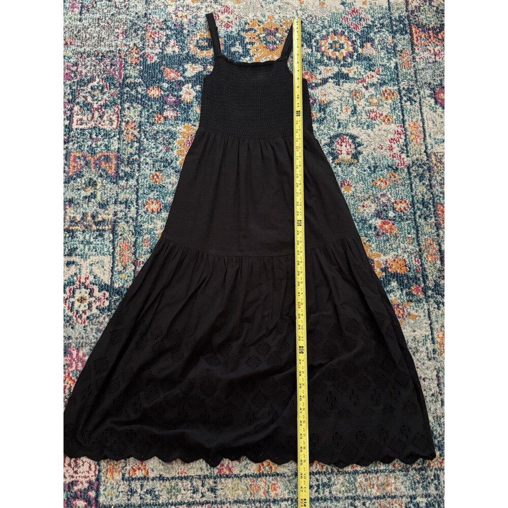 EVEREVE Black Chandler‎ Smocked Eyelet Cotton Midi Dress Women's Size Small - Picture 7 of 11